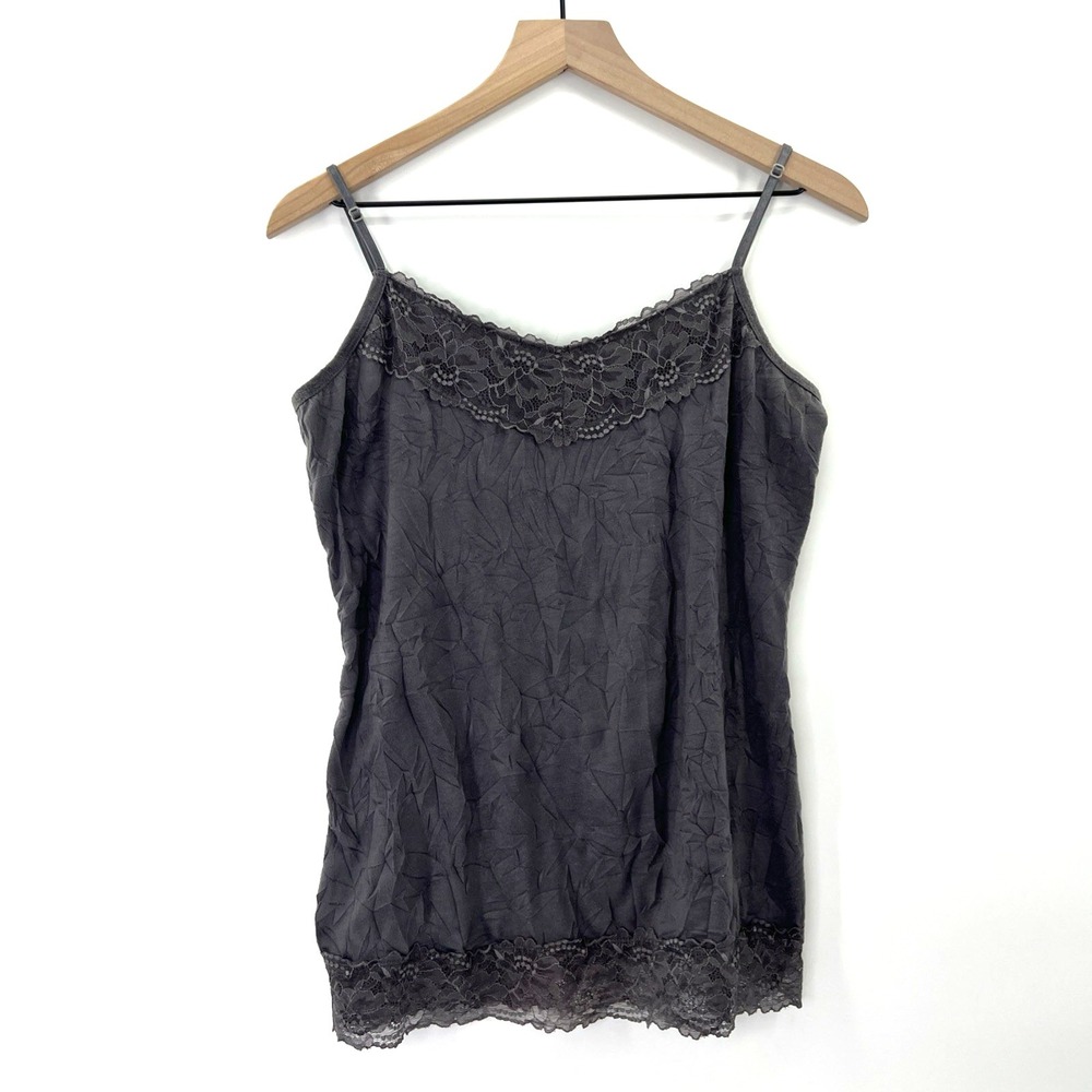 Y2K Fairy Grunge Lace Trim Crinkle Cami Size L Gray whimsigoth Indie Sleaze